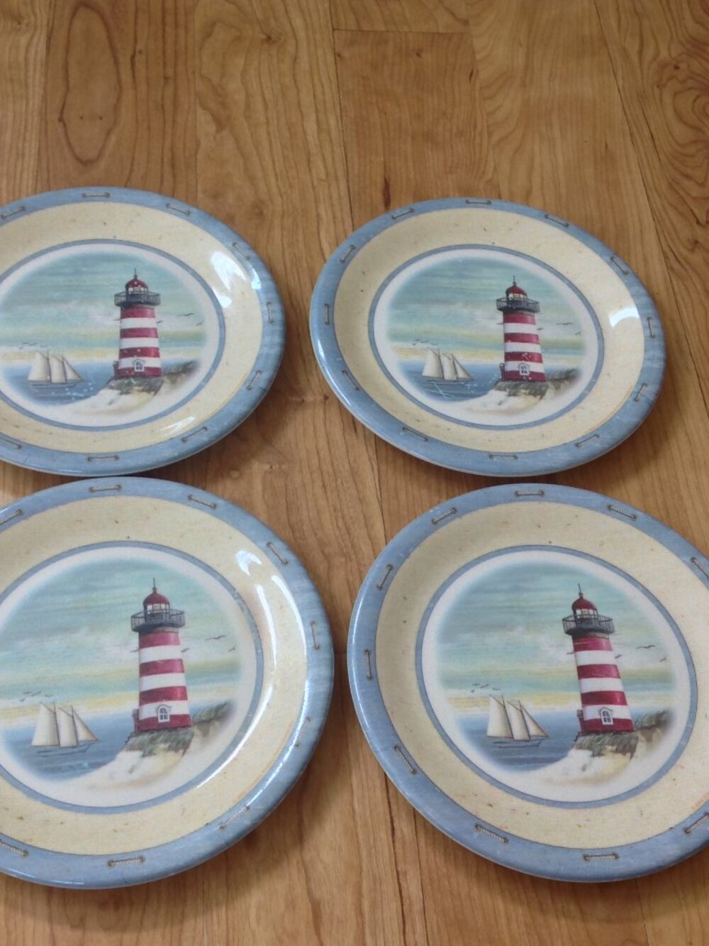 Melamine Lighthouse Salad Plates set of 4 Nautical Coastal Dishes